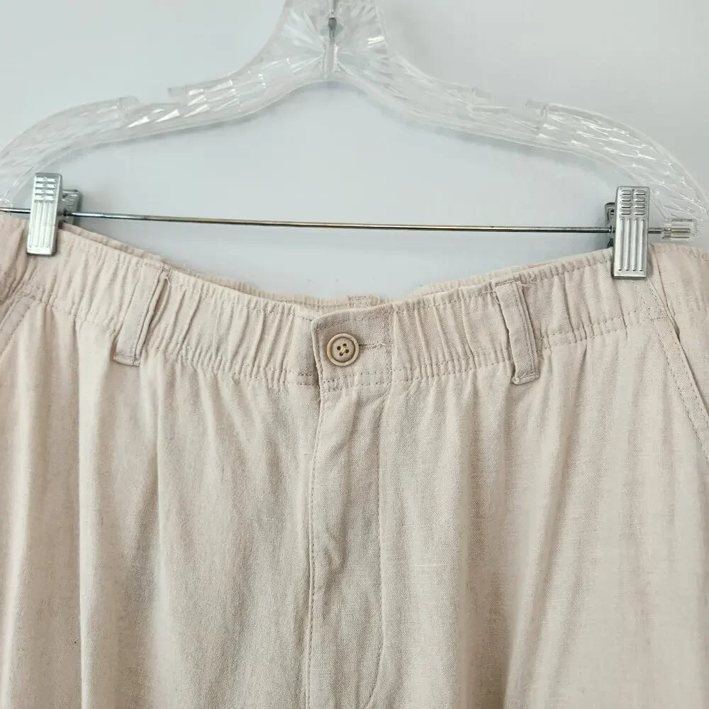Roundtree & Yorke Cargo Linen Blend Pants Men's 38x30 (36x28.5) Tan Coastal Boho